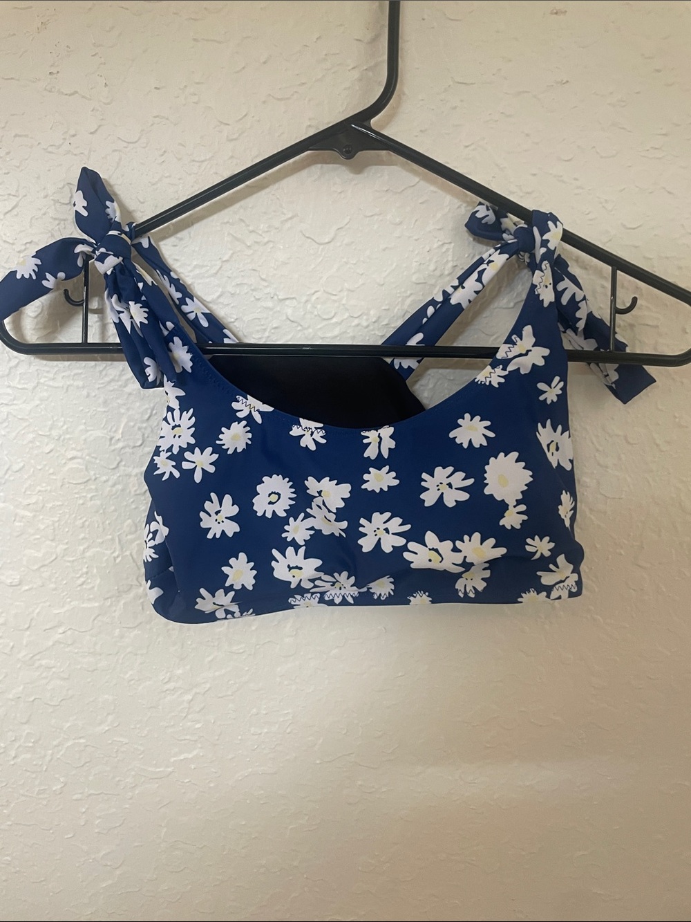 Navy Floral Tie-Shoulder Bikini Top